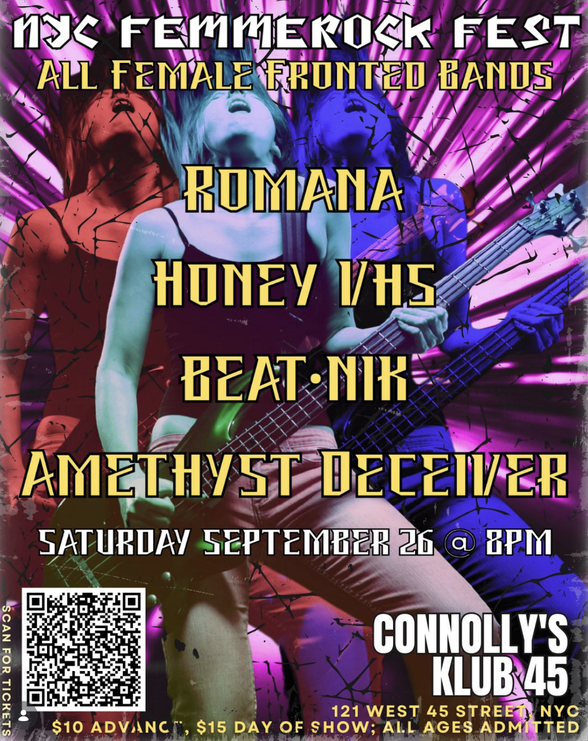 Flyer for NYC Femmerock Fest at Connolly's Klub 45 on September 26